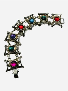 Vintage Etruscan Style Bracelet Jeweled Lucite Cabochons